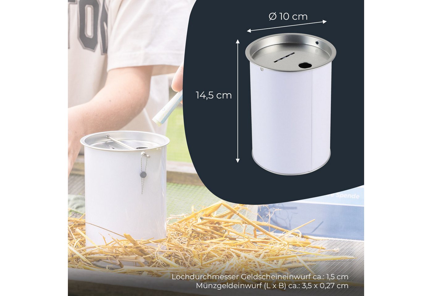 HMF Spardose Spendendose 10,0 cm Ø, 14,5 cm hoch ohne Griff, (1-tlg), für Spendensammlungen, inkl. Zubehör – Bild 5 von 5