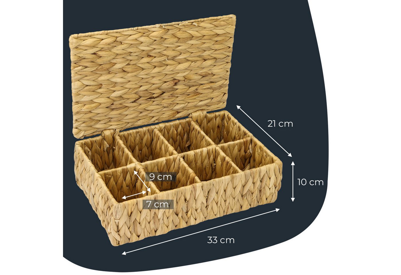 HMF Teebox Teebox aus Wasserhyazinthe mit 8 Fächern, Aufbewahrung von Teebeuteln, Wasserhyazinthe, Aufbewahrungskorb als Organizer für Küche Bad Wohnbereich 33x – Bild 5 von 5