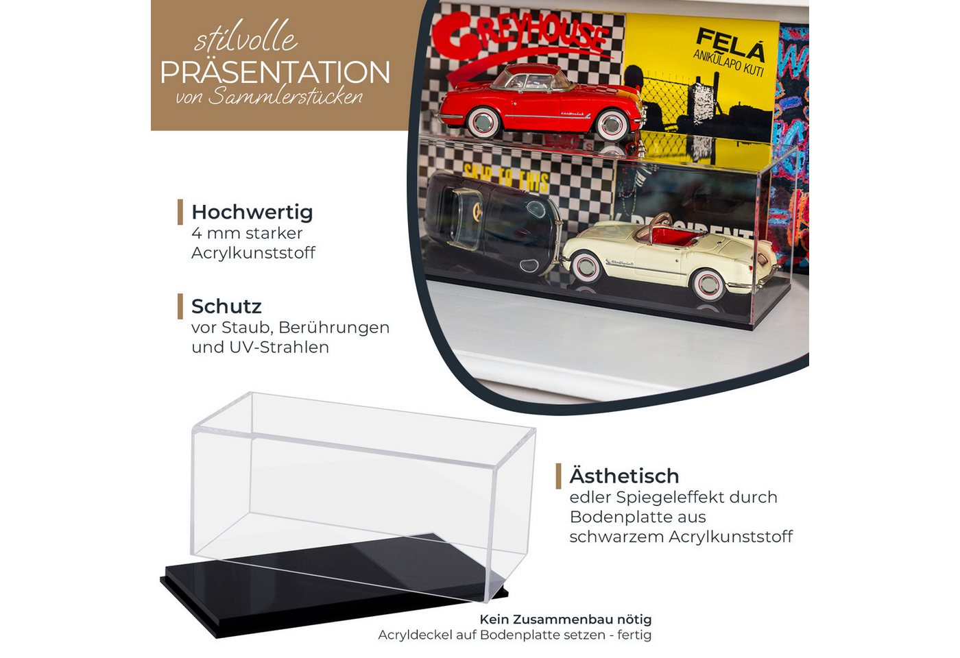 HMF Vitrine Elegante Acryl Vitrine, Ausstellungskasten für Sammelstücke Schaukasten für Modellautos, Figuren, 24 x 12 x 11 cm, transparent – Bild 2 von 5