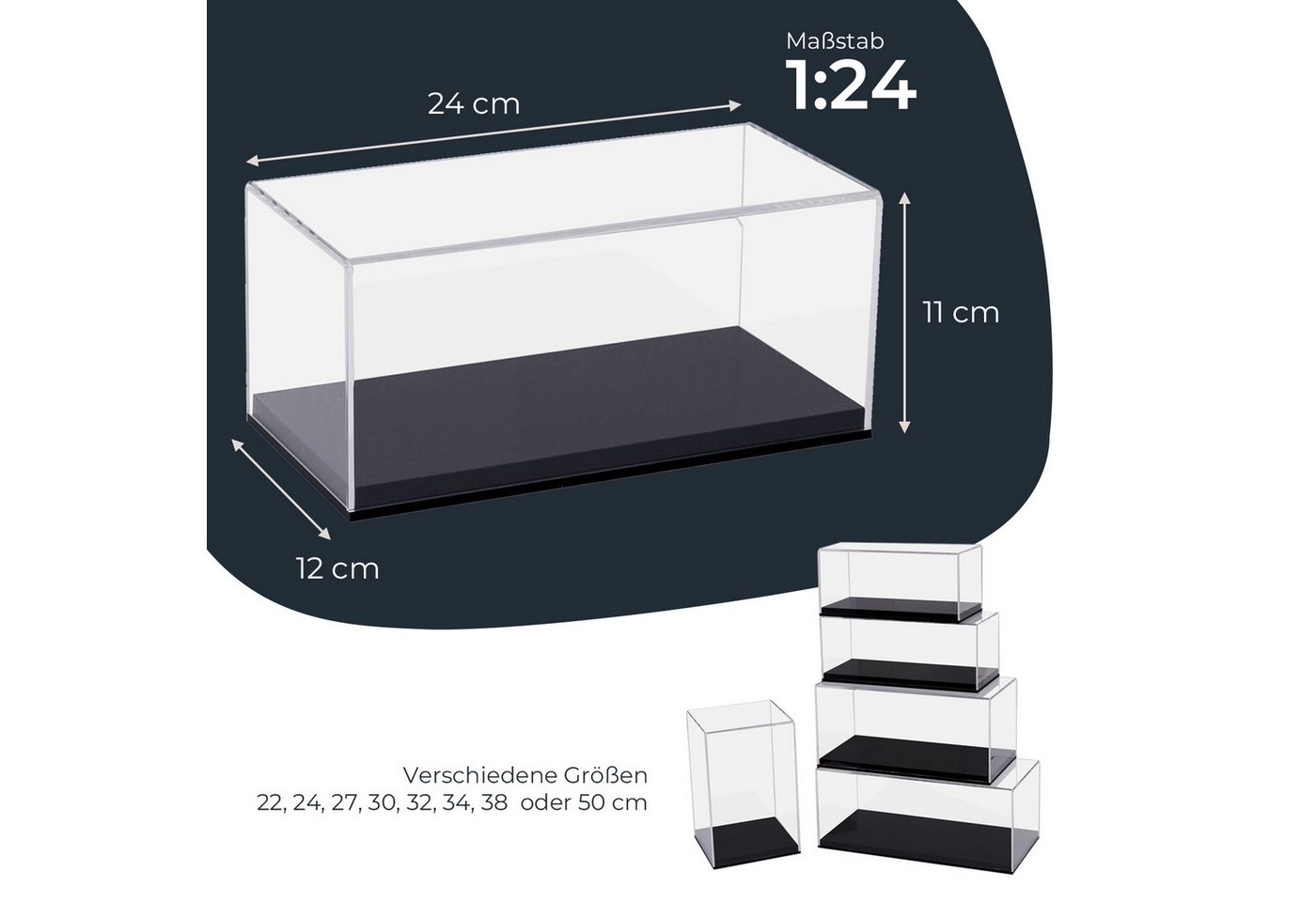 HMF Vitrine Elegante Acryl Vitrine, Ausstellungskasten für Sammelstücke Schaukasten für Modellautos, Figuren, 24 x 12 x 11 cm, transparent – Bild 5 von 5