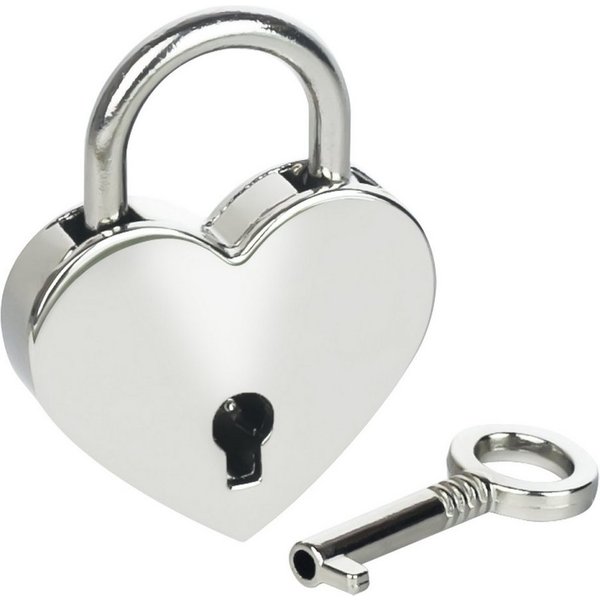 HMF Vorhängeschloss Mini Deko Vorhängeschloss mit Schlüssel in Herzform, (1-tlg), 3,9 x 3 x 0,7 cm, hübsches Deko Herzschloss, Silber