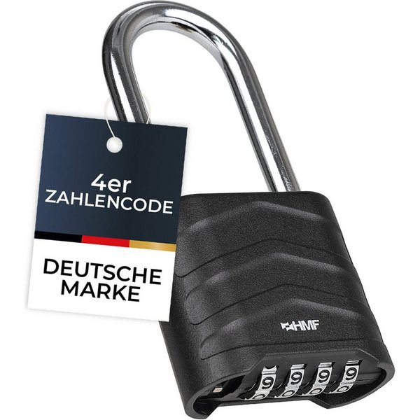 HMF Vorhängeschloss Zahlenschloss Vorhängeschloss mit hohem Bügel, robustes Schloss mit, 4-stelligem Zahlencode Aluminiumlegierung, 5,6 x 2,6 x 11,7 cm Schwarz