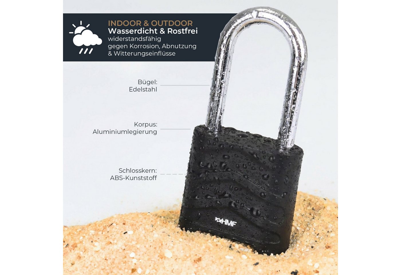 HMF Vorhängeschloss Zahlenschloss Vorhängeschloss mit hohem Bügel, robustes Schloss mit, 4-stelligem Zahlencode Aluminiumlegierung, 5,6 x 2,6 x 11,7 cm Schwarz – Bild 3 von 5