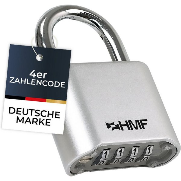 HMF Vorhängeschloss Zahlenschloss Vorhängeschloss, Schloss mit 4-stelligem Zahlencode, aus Zinklegierung, 5,3 x 2,4 x 7,8 cm, Silber