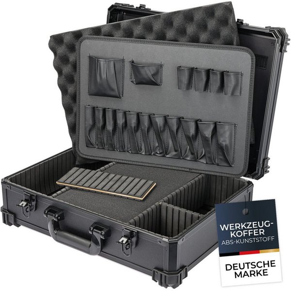 HMF Werkzeugkoffer Werkzeugkoffer leer, Werkzeugkasten mit Noppenschaumstoff im Deckel, Rasterschaumstoff, 17 Einsteckfächer, 5 Trennwände
