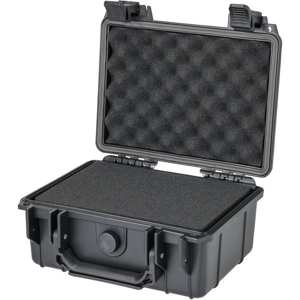 HMF Werkzeugkoffer ODK100 Outdoorkoffer mit Druckausgleichsventil und Rasterschaumstoff, Outdoor-Koffer wasserdicht und staubdicht, 23 x 19 x 11 cm, schwarz