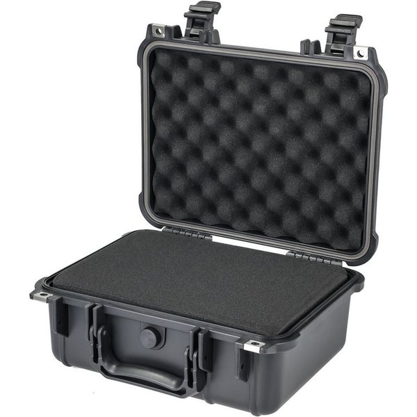 HMF Werkzeugkoffer ODK100 Outdoorkoffer mit Druckausgleichsventil und Rasterschaumstoff, Outdoor-Koffer wasserdicht und staubdicht, 34 x 29,5 x15,5 cm, schwarz