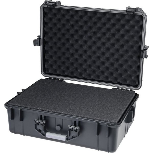 HMF Werkzeugkoffer ODK100 Outdoorkoffer mit Druckausgleichsventil und Rasterschaumstoff, Outdoor-Koffer wasserdicht und staubdicht, 57 x 41,5 x 21,5 cm schwarz