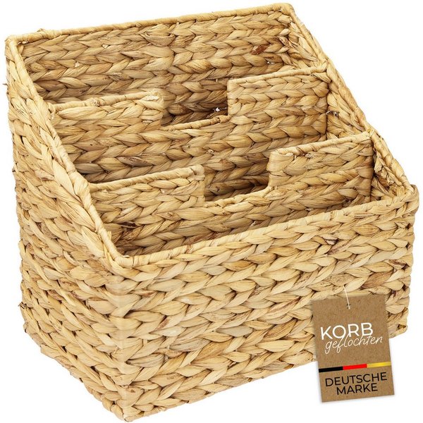 HMF Zeitungsständer Zeitungskorb geflochten aus Wasserhyazinthe, vielfältiger Zeitungsständer mit 3 Fächern, 35 x 23 x 32 cm