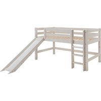 Hochbett "Infanskids" halbhoch, B90xT200xH117 cm, Leiter gerade, Rutsche, Kiefer weiß