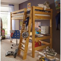 Hochbett "Infanskids" hoch, 90x200 cm, Höhe 180 cm, Leiter schräg, Kiefer geb./geölt