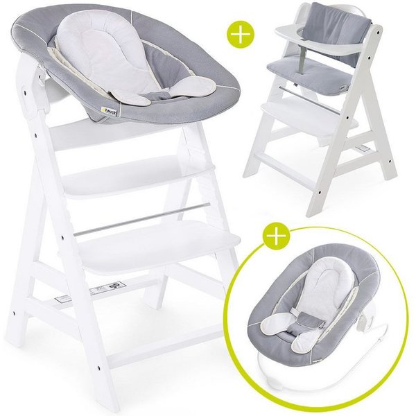 Hauck Hochstuhl Hauck Alpha Plus White Newborn Set (Set, 4 St), Holz Babyhochstuhl ab Geburt inkl. Neugeborenenaufsatz & Sitzauflage