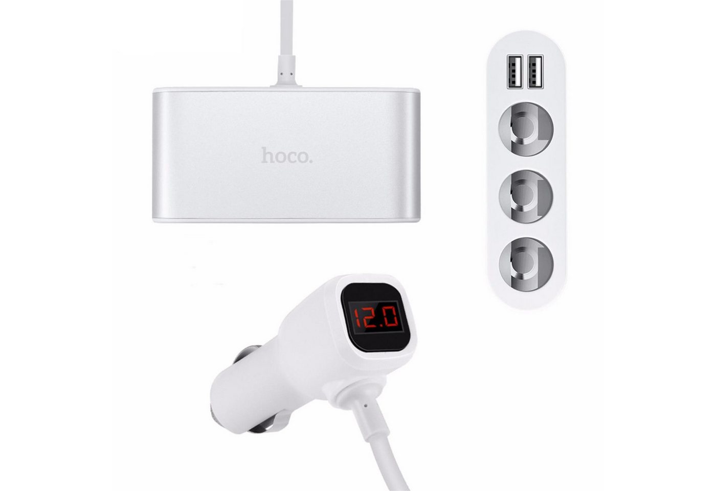 hoco. 12V 24V KFZ Verteiler Dose Zigarettenanzünder Smartphone-Ladegerät (2100 mA, Mehrfachstecker 2x USB Adapter PKW LKW Wohnwagen) – Bild 2 von 5