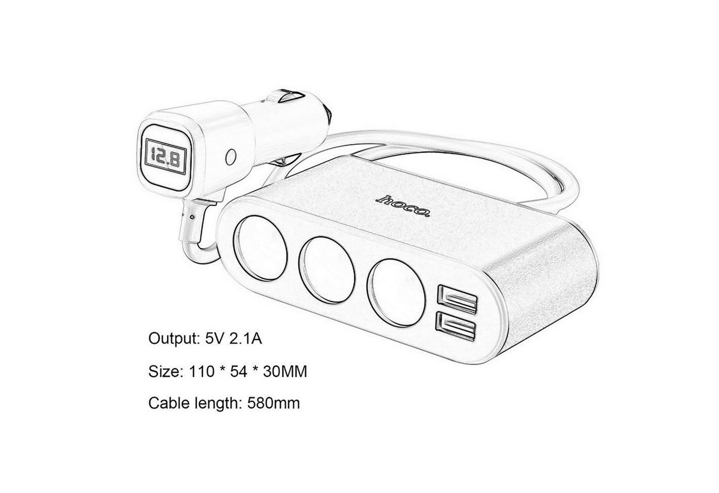 hoco. 12V 24V KFZ Verteiler Dose Zigarettenanzünder Smartphone-Ladegerät (2100 mA, Mehrfachstecker 2x USB Adapter PKW LKW Wohnwagen) – Bild 5 von 5