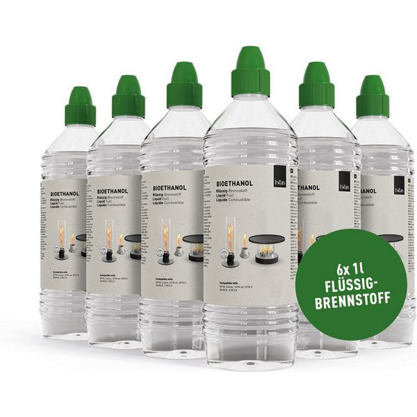 höfats Bioethanol Flüssig-Brennstoff, 6 l, (Packung, 6 Flaschen für SPIN mit Bioethanol-Burner und CIRCLE Tischgrill), Rauch- und Rußfreies Ethanol für Indoor u