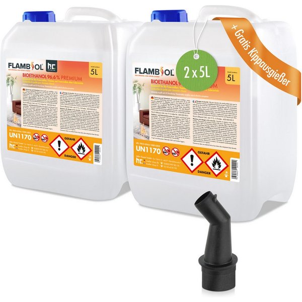 Höfer Chemie GmbH Bioethanol 2x 5L FLAMBIOL® Bioethanol 96,6% Premium für Kamine & Ethanol-Brenner, 10 l, (2-St), Sauberer Brennstoff für Kamine und Feuerstelle