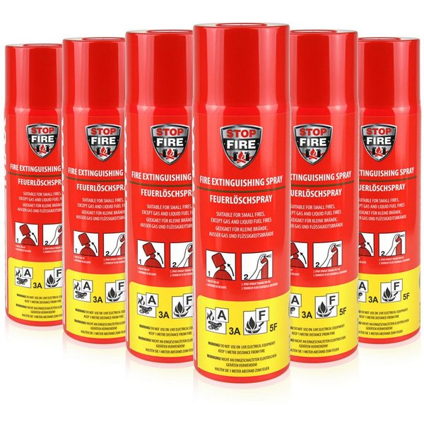 Höfer Chemie GmbH Feuerlöschspray 6x 500ml Feuerlöschspray für den Haushalt, (6-St) Schneller Brandschutz für Haushalt und Garten