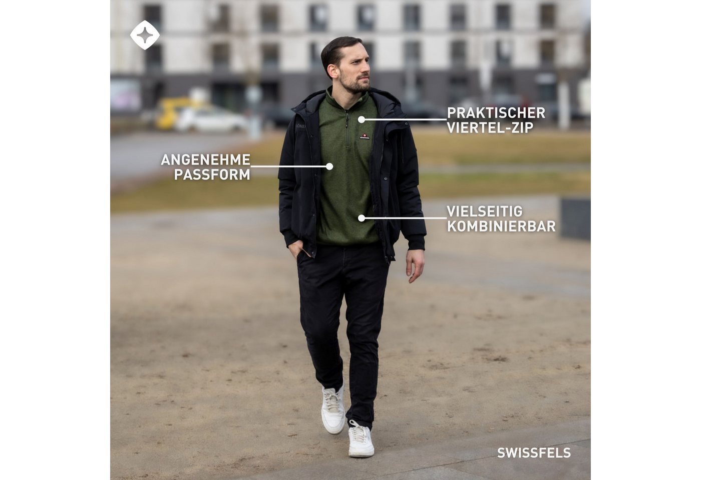 Höhenhorn Fleecepullover Swissfels Herren Strickfleece Pullover Sweatshirt 1/4 Zip für Männer Microfleece-Innenseite, Atmungsaktiv – Bild 5 von 5