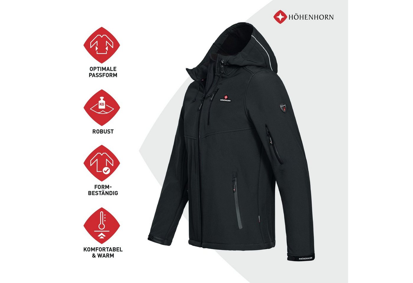 Höhenhorn Softshelljacke Breithorn Herren Softshell Jacke für Männer Outdoor Funktionsjacke Microfleece-Innenfutter, Atmungsaktiv, Wasserdicht – Bild 2 von 5