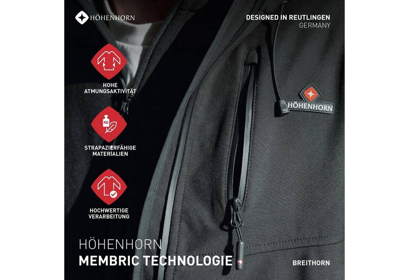 Höhenhorn Softshelljacke Breithorn Herren Softshell Jacke für Männer Outdoor Funktionsjacke Microfleece-Innenfutter, Atmungsaktiv, Wasserdicht – Bild 4 von 5