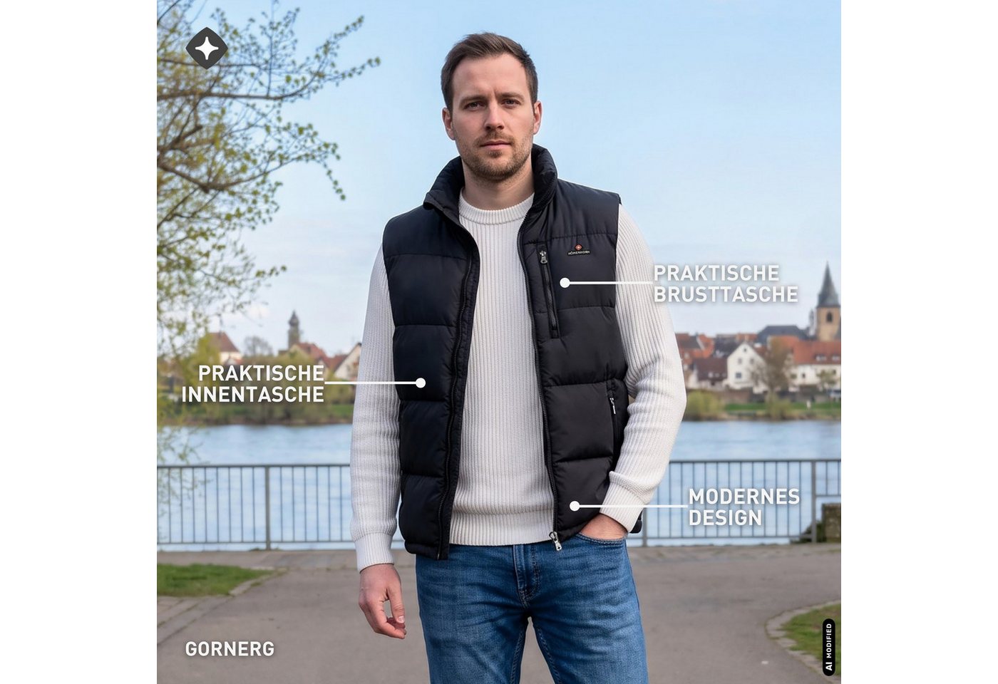 Höhenhorn Steppweste Gornerg Herren Weste Winter Gefütterte Winterjacke für Männer – Bild 4 von 5