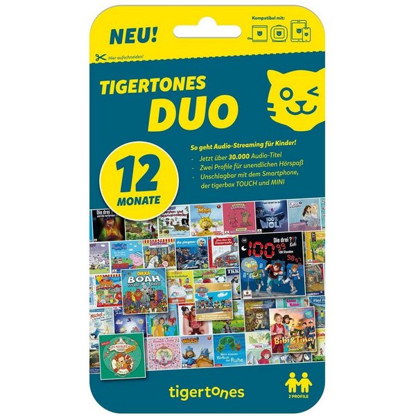 Hörspielfigur tigertones DUO ticket - 12 Monate Audio-Streaming wird zum Kinderspiel