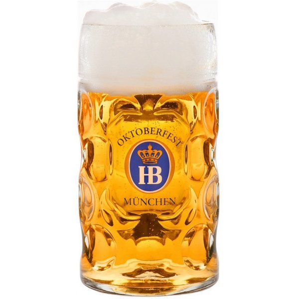 Hofbräuhaus München Bierglas Glaskrug, Bierkrug, Maßkrug "Isarseidel Oktoberfest", 1000 ml, Glas