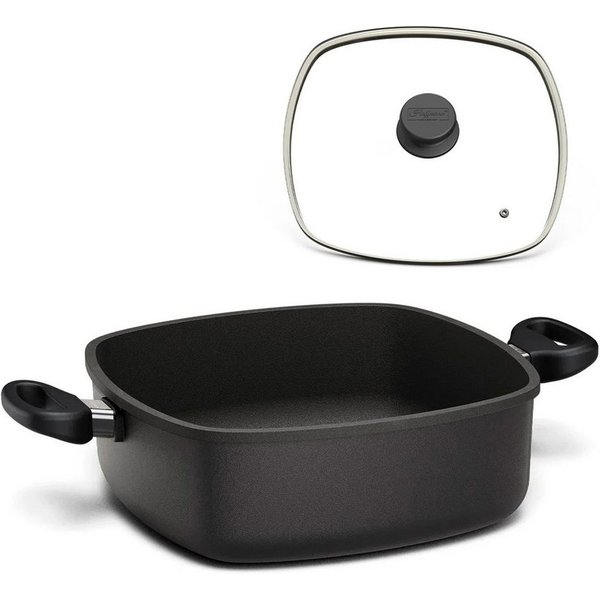Hoffmann Germany Bräter STONIQ eckig 28×28 cm IQ-SHIELD PFAS-frei – Made in Germany, Aluguss (Set, 2-tlg., 1x Bräter eckig 28x28 cm + 1x Glasdeckel), Seitengrif