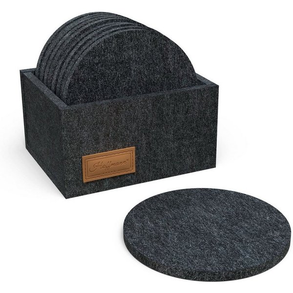 Hoffmann Germany Glasuntersetzer Filz Ø 10 cm, 10er-Set mit Box, anthrazit, hitzebeständig, Zubehör für alle Gläser und Tassen bis Ø 10 cm, Set, 11-tlg., 5 mm F