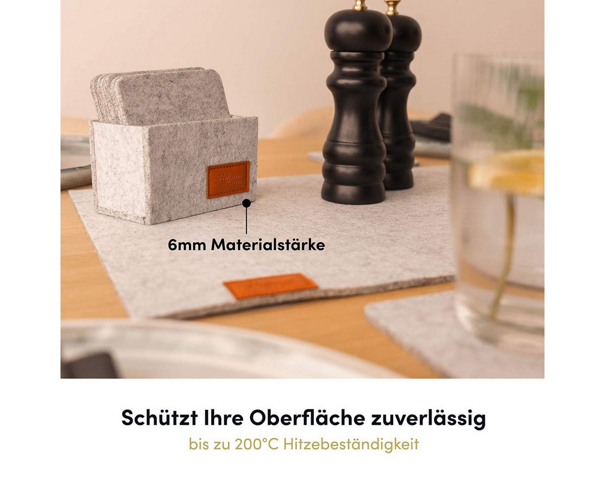 Hoffmann Germany Glasuntersetzer Filz 10×10 cm, 10er-Set mit Box, hellgrau, hitzebeständig, Zubehör für alle Gläser und Tassen bis 10 cm, Set, 11-tlg., 5 mm Fil – Bild 4 von 5