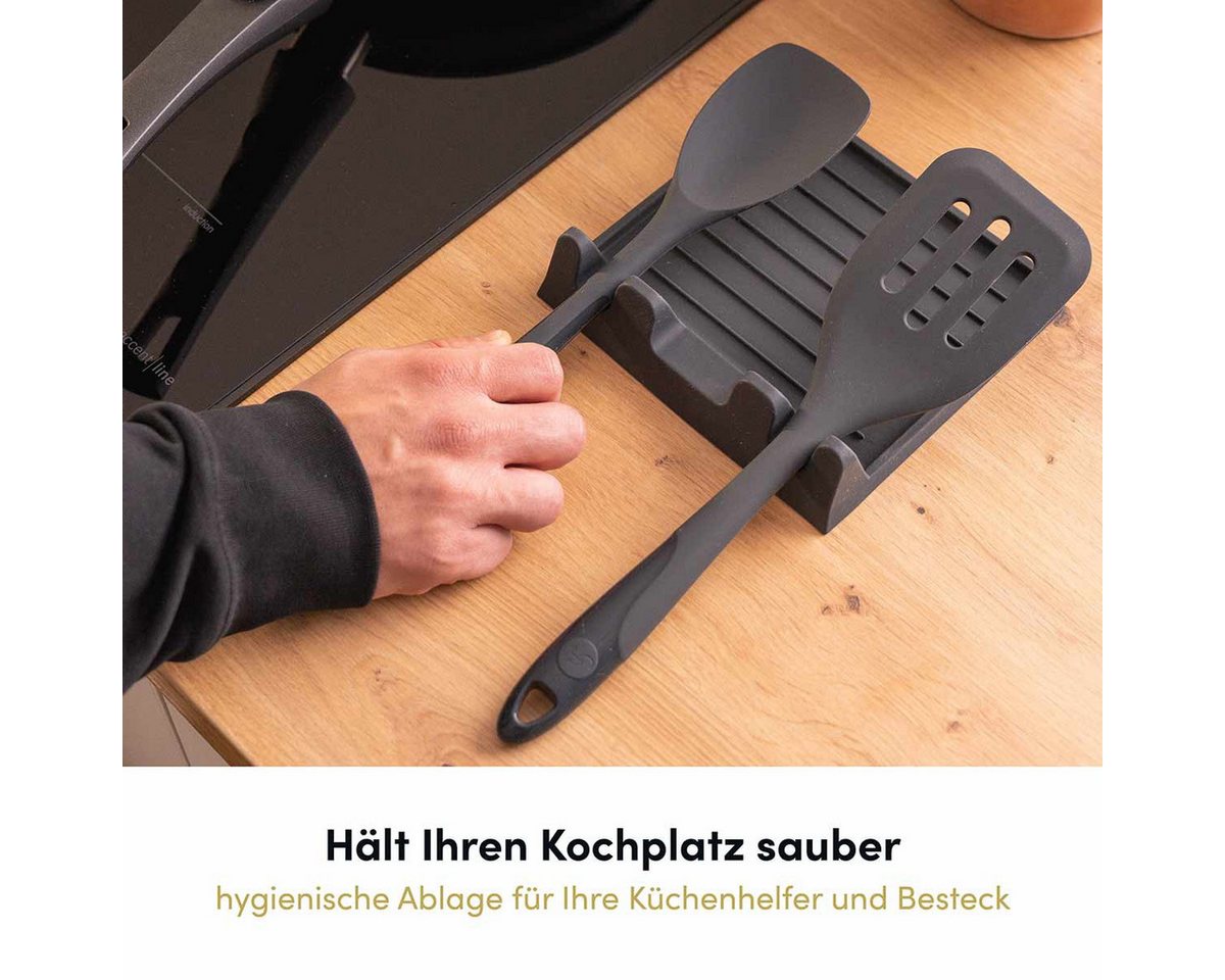 Hoffmann Germany Kochlöffelhalter Löffelablage Silikon 3 Küchenhelfer anthrazit, (1-tlg), hitzebeständig 230°C, spülmaschinenfest, lebensmittelecht – Bild 4 von 5