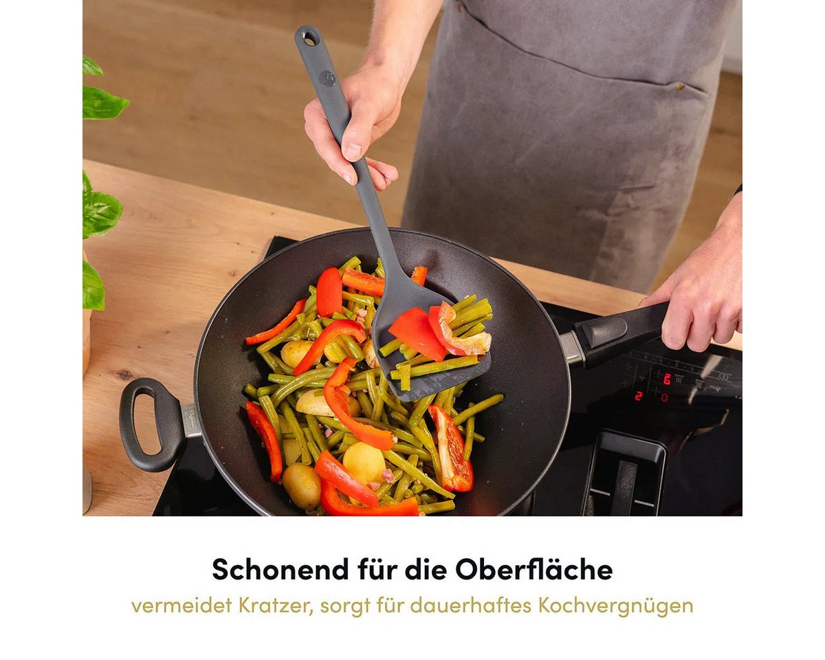 Hoffmann Germany Pfannenschaufel Küchenhelfer Pfannenwender Silikon Edelstahl 35 cm, Edelstahlkern, seitliche Lippen, 200°C, spülmaschinenfest – Bild 4 von 5