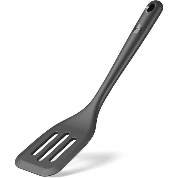 Hoffmann Germany Pfannenwender Küchenhelfer Silikon Edelstahl 30 cm anthrazit, Edelstahlkern, Schlitze, 200°C, spülmaschinenfest