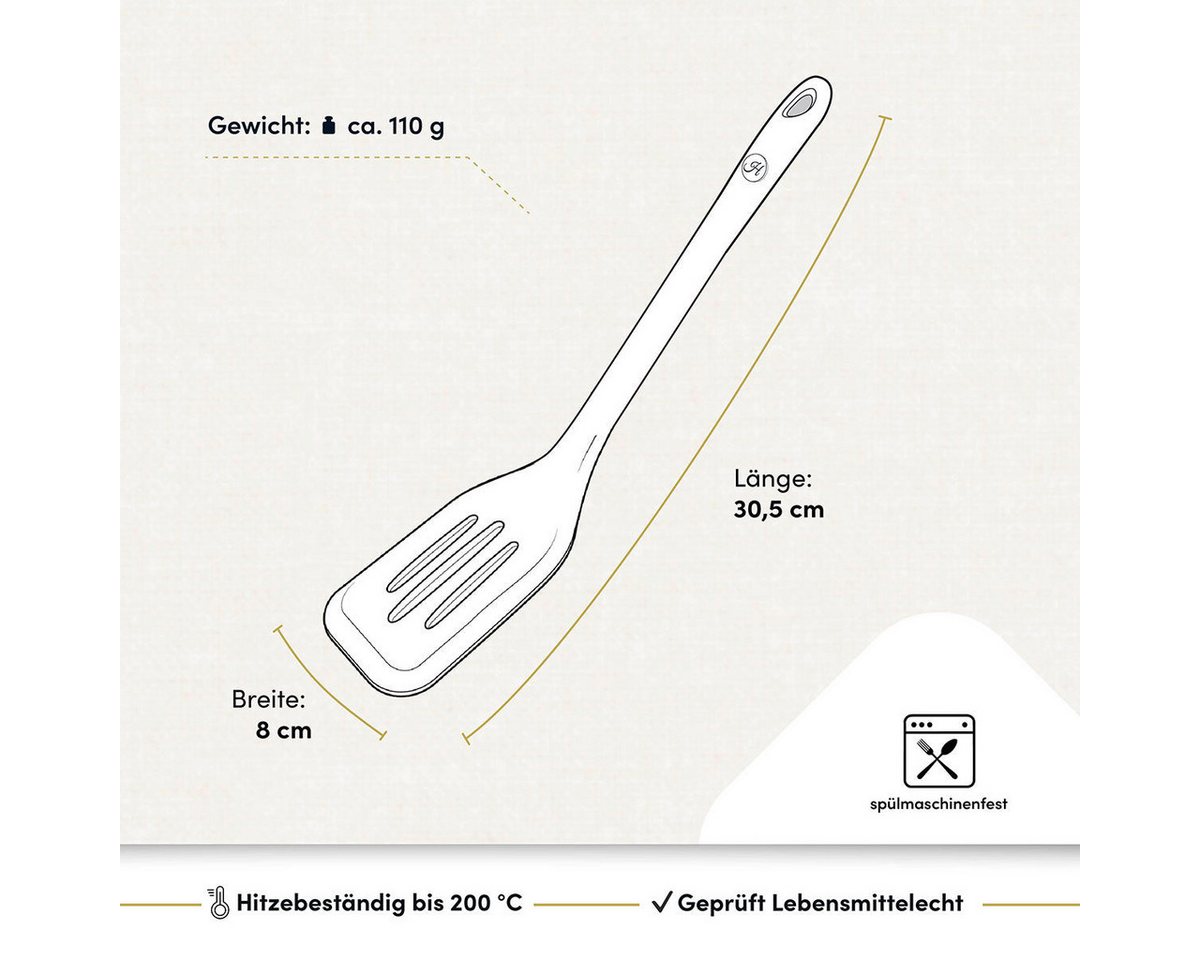 Hoffmann Germany Pfannenwender Küchenhelfer Silikon Edelstahl 30 cm anthrazit, Edelstahlkern, Schlitze, 200°C, spülmaschinenfest – Bild 2 von 5
