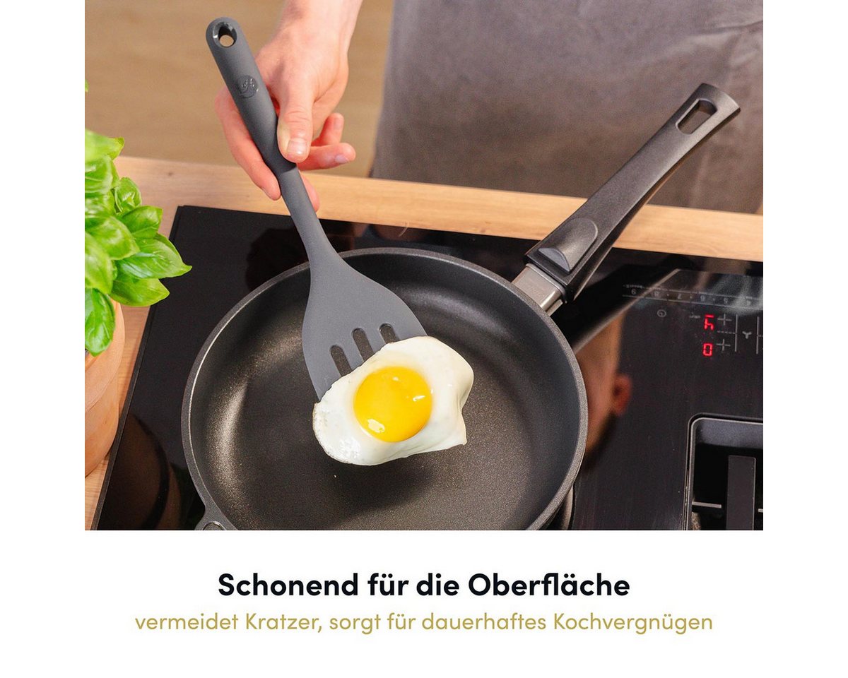 Hoffmann Germany Pfannenwender Küchenhelfer Silikon Edelstahl 30 cm anthrazit, Edelstahlkern, Schlitze, 200°C, spülmaschinenfest – Bild 3 von 5