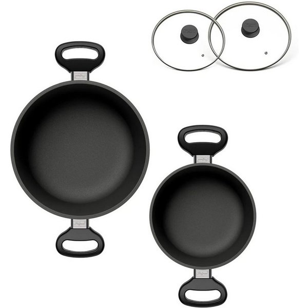 Hoffmann Germany Topf-Set STONIQ Kochtopf PFAS-frei Ø 20 & 24 cm mit Deckel – Made in Germany, Aluguss (Set, 4-tlg., 2x Kochtopf (20 + 24 cm) + 2x Glasdeckel), 