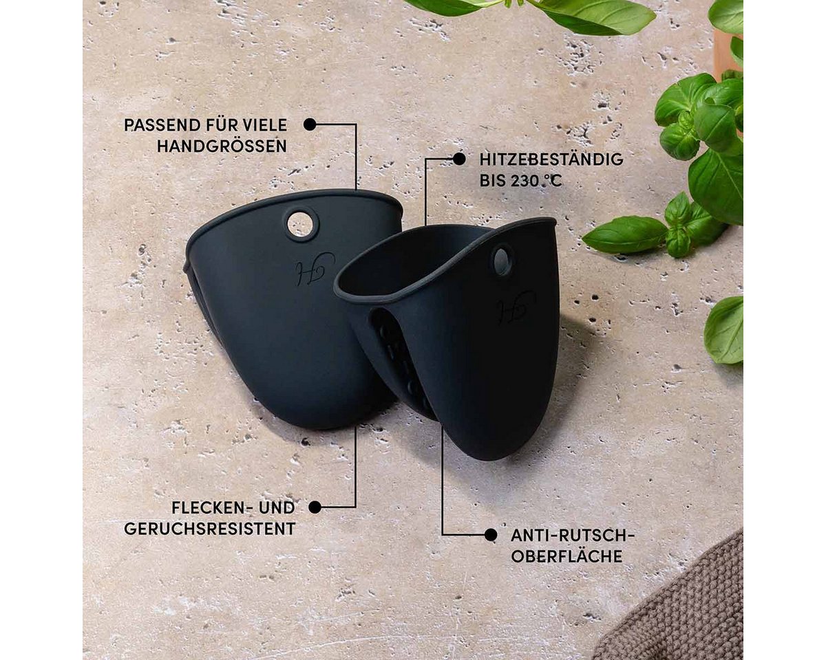 Hoffmann Germany Topfhandschuhe Silikon Fingerschutz 2er-Set anthrazit – 230°C hitzebeständig, (Set, 2-tlg., 2x Fingerschutz), spülmaschinenfest, lebensmittelec – Bild 5 von 5