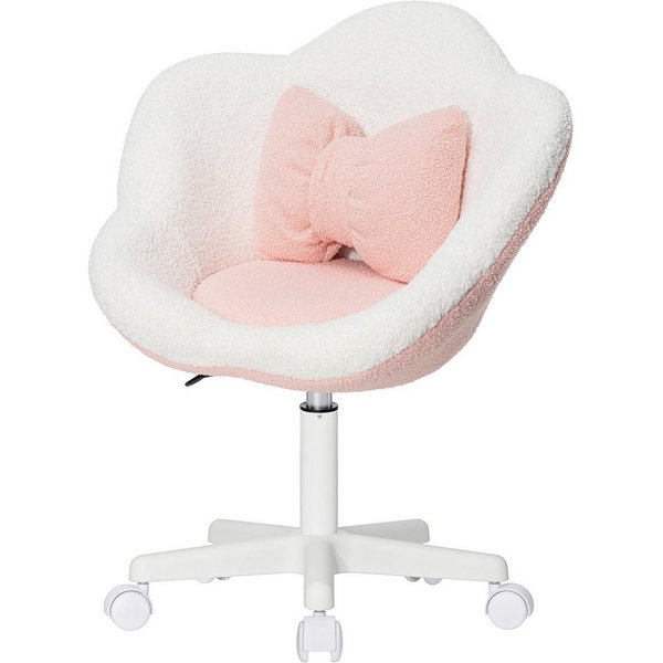 Hoffree Kinderstuhl Mädchen Schreibtischstuhl im Prinzessinnen-Design (ergonomischer Drehstuhl mit Blütenrückenlehne, Schleifen Lendenkissen), höhenverstellbar,