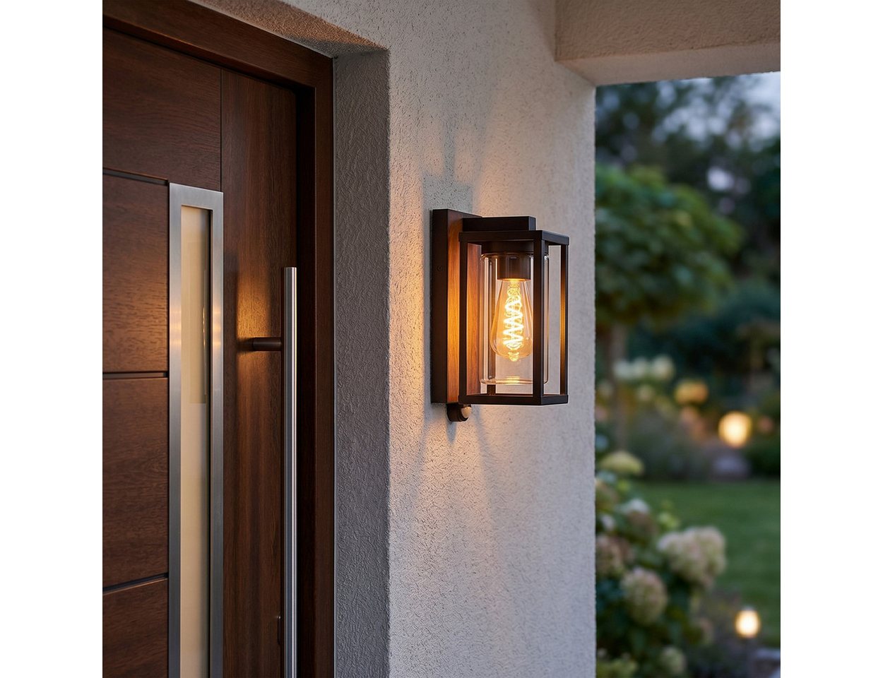 hofstein Außen-Wandleuchte Außenleuchte mit Bewegungsmelder aus Metall/Glas in Schwarz-Braun/Klar, ohne Leuchtmittel, Wandlampe für Terrasse/Hof, 1 x E27, ohne  – Bild 3 von 5