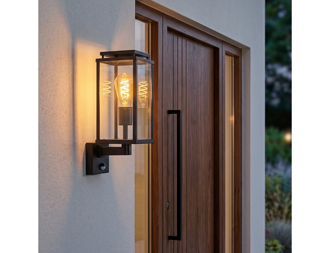 hofstein Außen-Wandleuchte Außenleuchte mit Bewegungsmelder aus Metall/Glas in Schwarz/Klar, ohne Leuchtmittel, Wandlampe für Eingangsbereich/Hof, 1 x E27, ohne – Bild 3 von 5