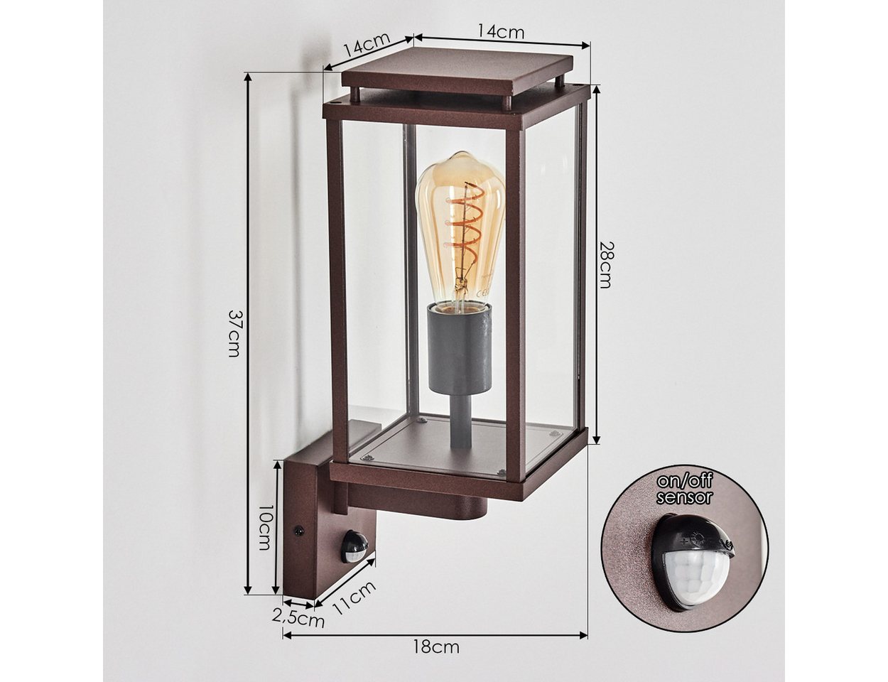 hofstein Außen-Wandleuchte Außenwandlampe mit Bewegungsmelder aus Metall/Glas in Rostfarben/Klar, ohne Leuchtmittel, Leuchte im Industrial-Design für Garten/Ter – Bild 4 von 5