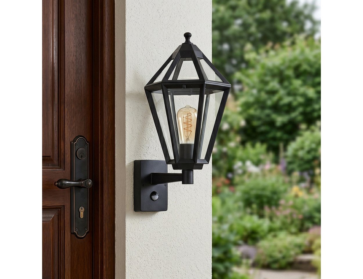 hofstein Außen-Wandleuchte Außenwandlampe mit Bewegungsmelder aus Metall/Glas in Schwarz/Klar, ohne Leuchtmittel – Bild 2 von 5