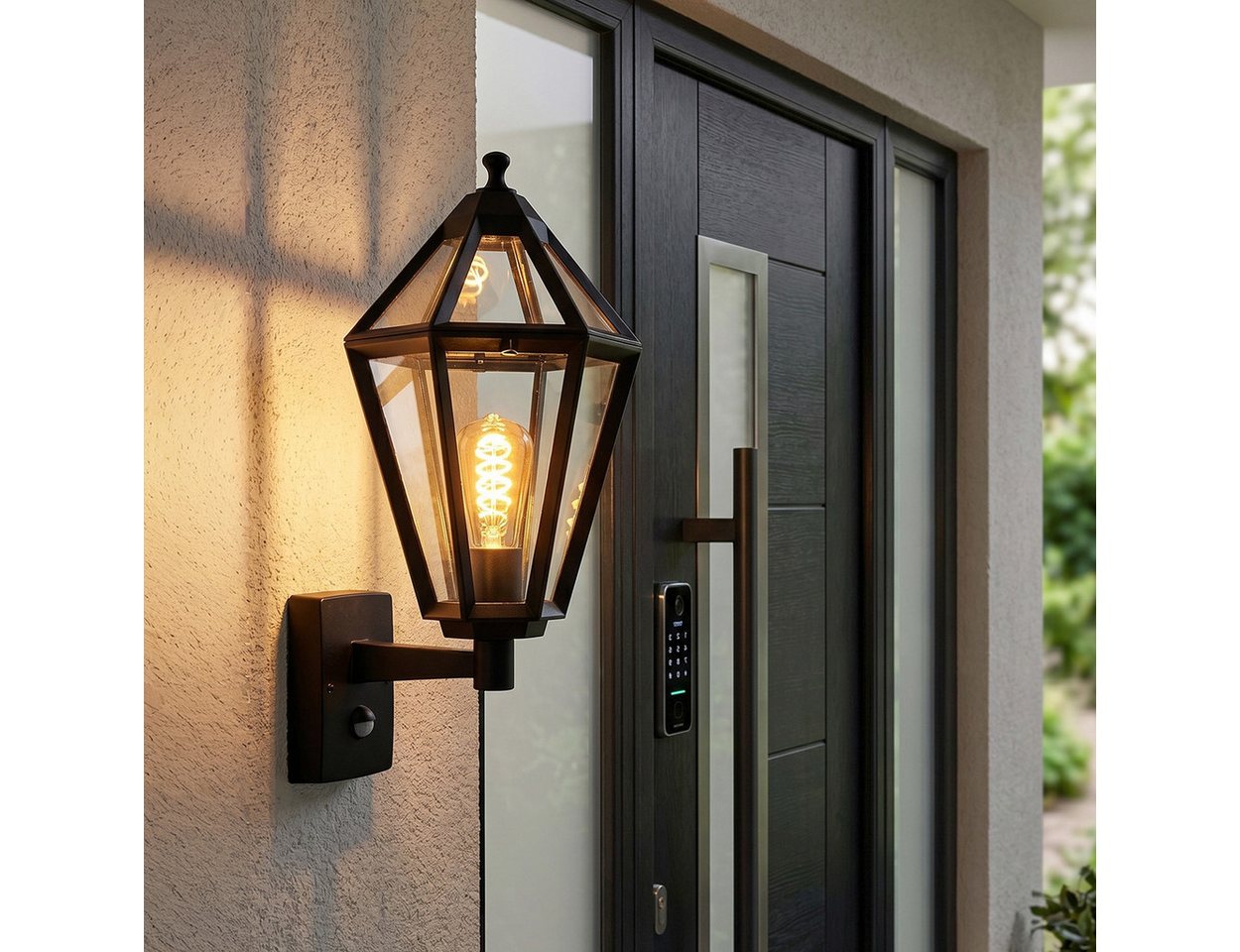 hofstein Außen-Wandleuchte Außenwandlampe mit Bewegungsmelder aus Metall/Glas in Schwarz/Klar, ohne Leuchtmittel – Bild 3 von 5