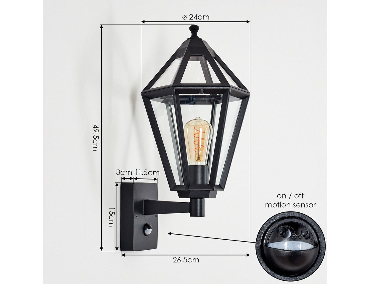 hofstein Außen-Wandleuchte Außenwandlampe mit Bewegungsmelder aus Metall/Glas in Schwarz/Klar, ohne Leuchtmittel – Bild 4 von 5