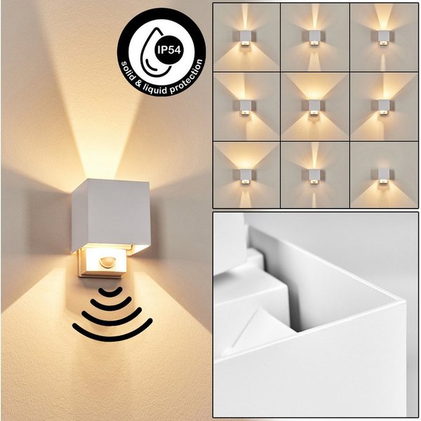 hofstein Außen-Wandleuchte Außenwandlampe mit Bewegungsmelder aus Metall/Kunststoff in Weiß/Klar, moderne Leuchte mit Up&Down-Lichteffekt für Garten/Terrasse/Ho