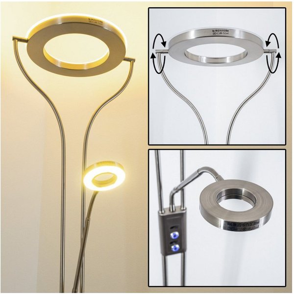 hofstein Deckenfluter »Giralba« dimmbare Stehleuchte aus Metall in Nickel-matt, 3000 Kelvin, m. verstellbarem Lesearm, 2070 Lumen