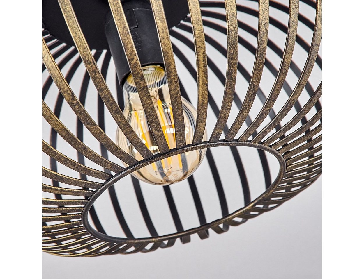 hofstein Deckenleuchte »Aidone« runde Deckenlampe aus Metall in Schwarz/Goldfarben-antik, ohne Leuchtmittel, E27, Leuchte mit Lichteffekt durch Gitter-Optik – Bild 3 von 5