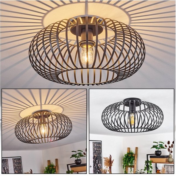 hofstein Deckenleuchte »Aidone« runde Deckenlampe aus Metall in Schwarz, ohne Leuchtmittel, E27, Ø40cm, Leuchte, Retro/Vintage-Design, Lichteffekt, Gitter-Optik