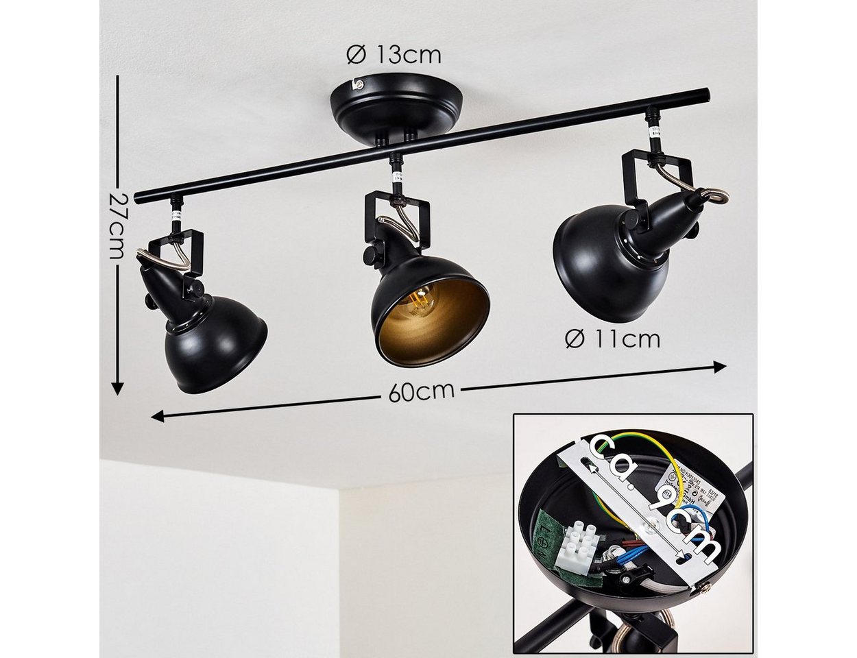 hofstein Deckenleuchte »Arazane« Deckenlampe aus Metall in Schwarz/Gold, ohne Leuchtmittel, mit verstellbaren Strahlern, 3xE14, Spot im Retro/Vintage Design – Bild 2 von 5