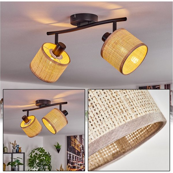 hofstein Deckenleuchte Boho-Style Deckenlampe a. Metall/Papiergeflecht in Schwarz/Natur/Beige, ohne Leuchtmittel